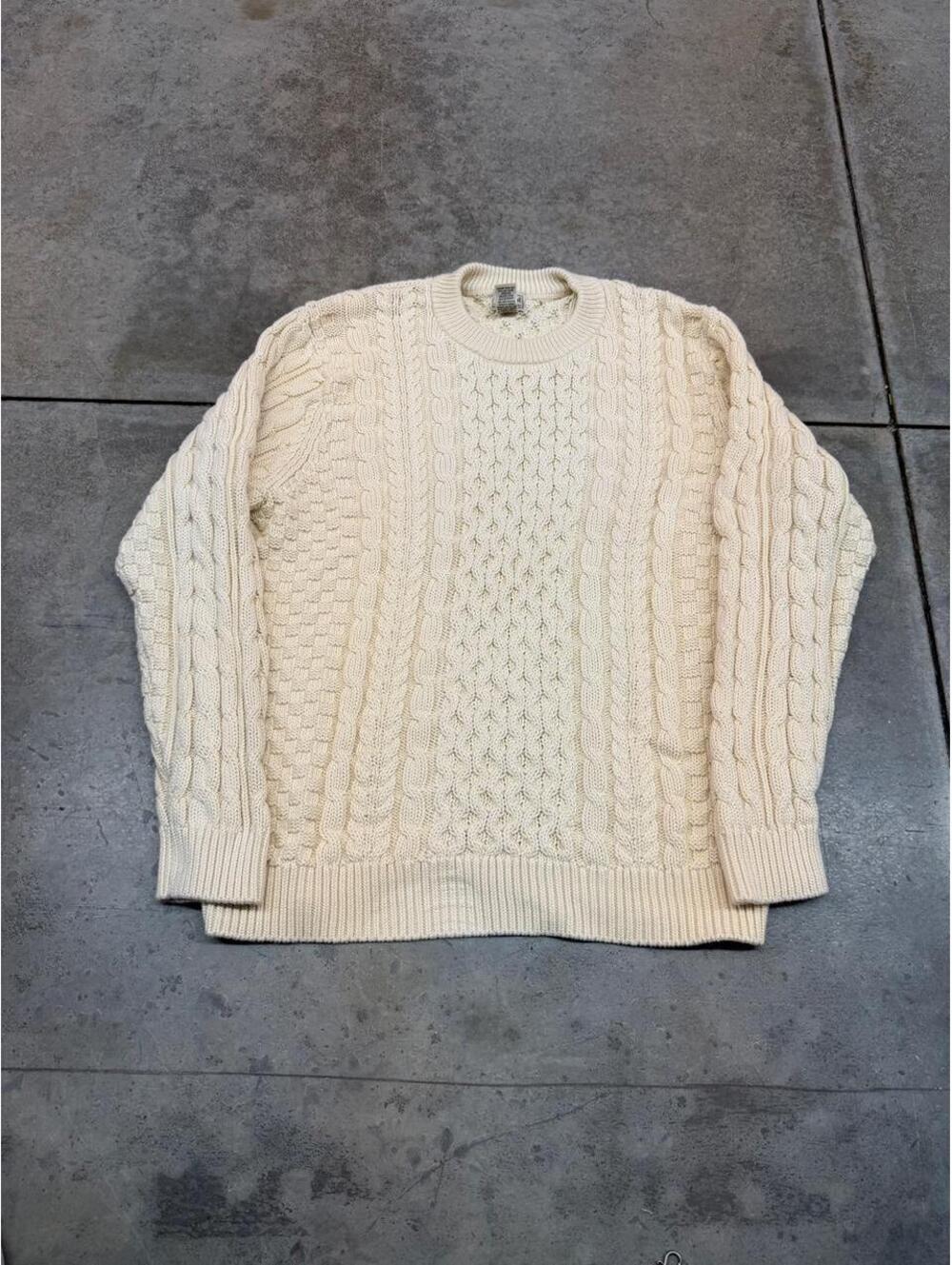 vintage l.l. bean fisherman beige cable knit sweater size xl